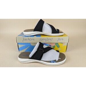 Easy Street Aiko Slides Sandals Womens 8 M Black Toe-Loop Flats Shoes NWB